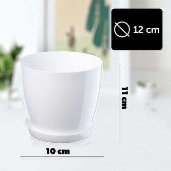 Kvetináč KADAX s tanierikom Ø 12 cm, biely kvetináč pre vnútorné aj vonkajšie použitie, ideálny do