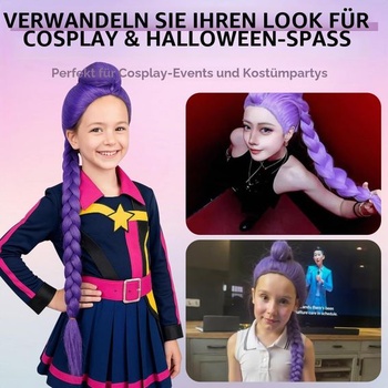 Dlhá fialová parochňa pre detský cosplay, parochňa Ru-mi, parochňa Hunter pre cosplay pre deti, fialová