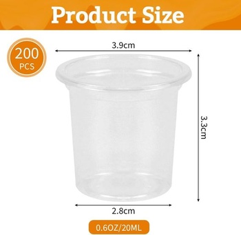 Kleemeiero sada 200 plastových panákov, 20ml/2cl, opakovane použiteľné plastové tégliky na pitie,