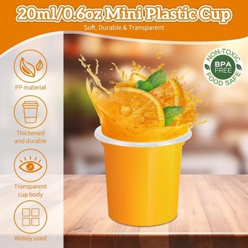Kleemeiero sada 200 plastových panákov, 20ml/2cl, opakovane použiteľné plastové tégliky na pitie,