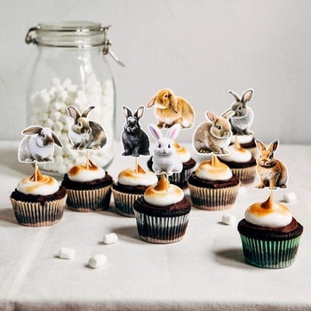 24 ozdôb na muffiny so vzorom králikov, dekorácia na narodeninovú tortu, dekorácia pre deti, divá