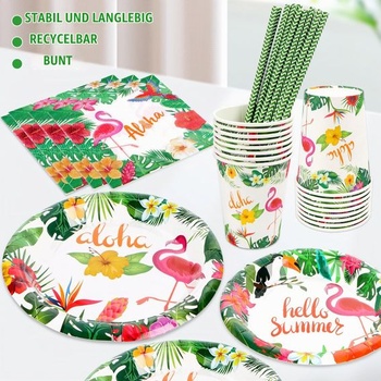 Sada párty riadu s plameniakmi, 81 kusov, sada párty riadu Aloha Hawaii, detská narodeninová