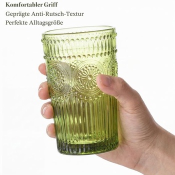 Kingrol 6dílné vintage sklenice na pití o objemu 350 ml, reliéfní romantické sklenice na vodu o