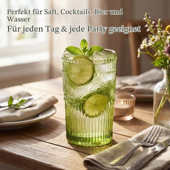 Kingrol 6dielne vintage poháre na pitie s objemom 350 ml, reliéfne romantické poháre na vodu o