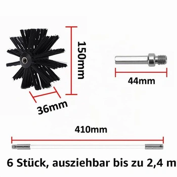Tyč na kefu na komín, kefu na kachle, čistiacu kefu, kefu na komín, čiernu, 6 kusov, čistiacu