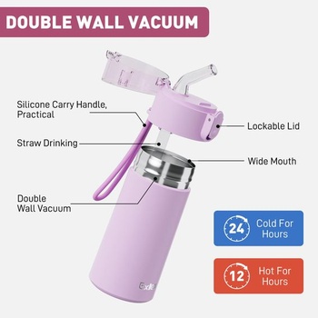 Malá láhev na vodu z nerezové oceli Exllena 150ml s brčkem, ovládání jednou rukou, 100%