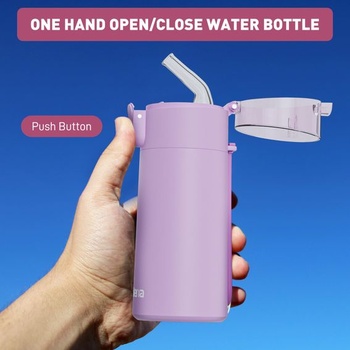 Malá láhev na vodu z nerezové oceli Exllena 150ml s brčkem, ovládání jednou rukou, 100%