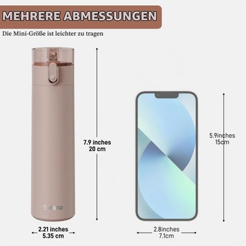 Malá nerezová láhev na vodu Exllena 270ml s brčkem, ovládání jednou rukou, 100% nepropustná,