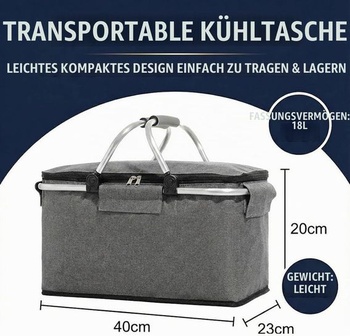 Nákupný košík, skladací nákupný košík, izolovaný ako piknikový kôš, prenosný chladiaci box s