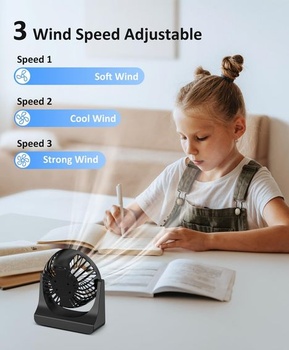 PALATALA stolní ventilátor, mini ventilátor, USB ventilátor se 3 rychlostmi a 360° rotací,