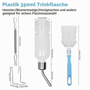 Balení 3 lahví na vodu pro králíky s držáky, 350ml lahve na pití pro králíky, závěsné dávkovače