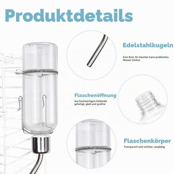 Balenie 3 fliaš na vodu pre králiky s držiakmi, 350ml fľaše na pitie pre králiky, závesné dávkovače