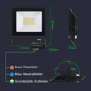 Venkovní LED reflektory Aigostar 20W, balení po 2 kusech, přírodní bílá 4000K 1800 lumenů,