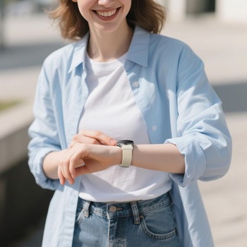 Nylonový náramek Upeak kompatibilní s Samsung Galaxy Watch 7 6 4 5 40mm 44mm krémový