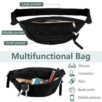 Ľadvinka Maxmoc Corduroy, crossbody taška, taška cez rameno pre ženy aj mužov, čierna