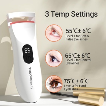 Vyhrievaná kulma na riasy TOUCHBeauty s LED displejom, elektrická kulma na riasy s 3 nastaveniami