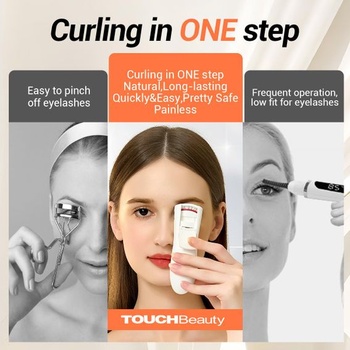 Vyhrievaná kulma na riasy TOUCHBeauty s LED displejom, elektrická kulma na riasy s 3 nastaveniami