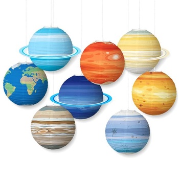 8 papierových lampášov s planétami, lucerny s vesmírnou…