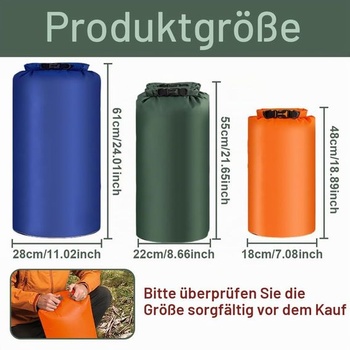 3 nepromokavé suché tašky, vhodné pro outdoorové aktivity 8L + 15L + 25L