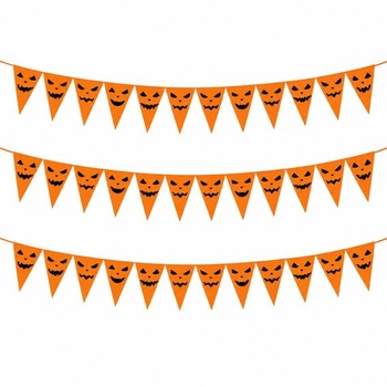 Halloweenska girlanda, 3 x 2 m reťaz s tekvicovou vlajkou z polyesteru, 6M oranžová