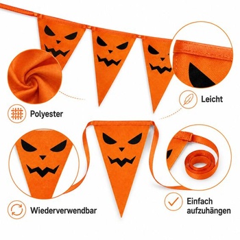 Halloweenska girlanda, 3 x 2 m reťaz s tekvicovou vlajkou z polyesteru, 6M oranžová