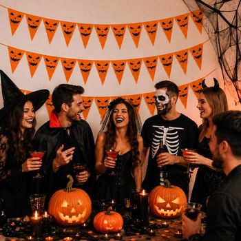 Halloweenska girlanda, 3 x 2 m reťaz s tekvicovou vlajkou z polyesteru, 6M oranžová