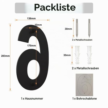 Číslo domu z kartáčovanej modernej nerezovej ocele - výška 203 mm - čierny náter, plávajúci vzhľad