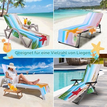 Ochranný poťah z froté látky Cyiecw na záhradné lehátko, vankúš na lehátko 75x210cm s 2 vreckami,