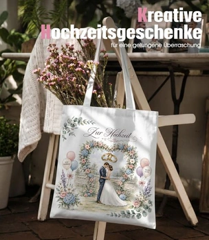 Dárková svatební taška s blahopřáním, opakovaně použitelná (bílá – 25 x 30 cm)
