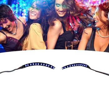 LED riasy s opaskom na viečka, modré, svietiace umelé riasy na večierky, do nočných klubov, na oslavy,