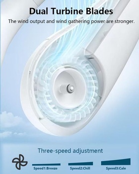 Prenosný ventilátor na krk, ventilátor bez lopatiek s 3 rýchlosťami, chladenie 360 ​​°, dobíjací USB,