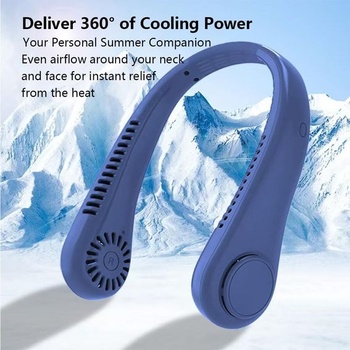 Prenosný ventilátor na krk, ventilátor bez lopatiek s 3 rýchlosťami, chladenie 360 ​​°, dobíjací USB,