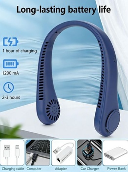 Přenosný ventilátor na krk, ventilátor bez lopatek se 3 rychlostmi, chlazení 360°, dobíjecí USB,