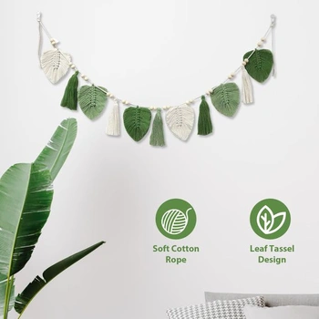 OUZHOU Macramé nástenná tapiséria, boho dekorácia tkaná listová nástenná tapiséria boho nástenná