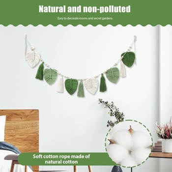OUZHOU Macramé nástenná tapiséria, boho dekorácia tkaná listová nástenná tapiséria boho nástenná