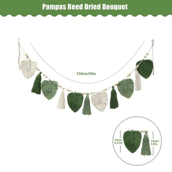 OUZHOU Macramé nástenná tapiséria, boho dekorácia tkaná listová nástenná tapiséria boho nástenná