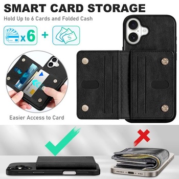 Kryt TUCCH pro iPhone 16 Plus, RFID blokátor, peněženka, černá texturovaná