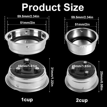 2 x 51mm filtrační košíky na espresso, nerezová ocel, vyjímatelné, tlakové filtrační košíky na kávu