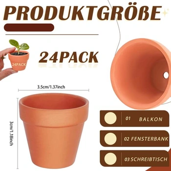 24 terakotových květináčů, 3,5 x 3 cm, malé terakotové květináče na sukulenty, mini terakotové