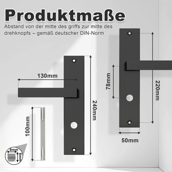 Kliky dveří, interiérové dveře, klika, černá, 78 mm, DIN, WC, koupelna, WC - koupelna černá
