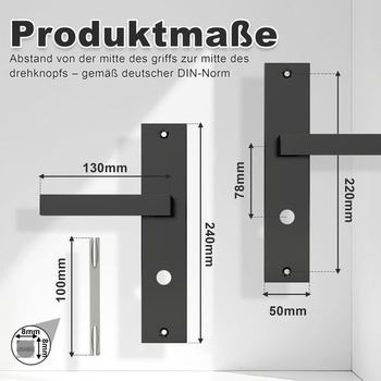Kľučky dverí, interiérové ​​dvere, kľučka, čierna, 78 mm, DIN, WC, kúpeľňa, WC - kúpeľňa čierna