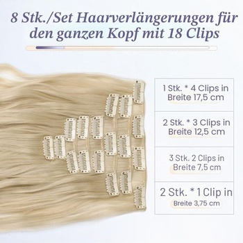 Elailite Clip-In predlžovanie vlasov, 140g vlasové predlžovanie, vlnitý príčesok, 8 útkov s 18