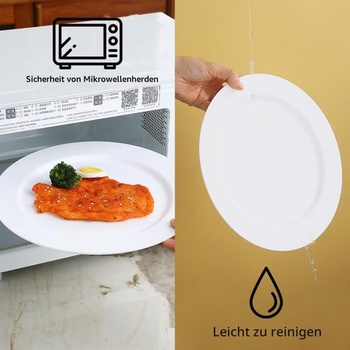 Sada 8 bílých plastových talířů Berglander, 25 cm, opakovaně použitelné ploché jídelní talíře,