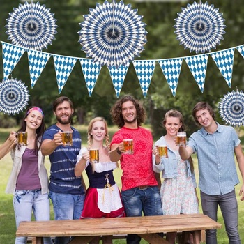 Dekorace s praporkem Oktoberfestu, opakovaně použitelná bavorská dekorace Wiesn, girlanda