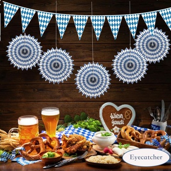 Dekorace s praporkem Oktoberfestu, opakovaně použitelná bavorská dekorace Wiesn, girlanda