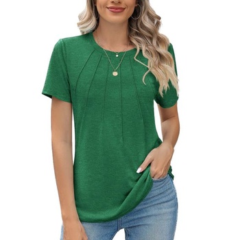 Dámske tričko, okrúhly výstrih, plisované, elegantný top, ležérne, voľné, tunika s krátkym rukávom,