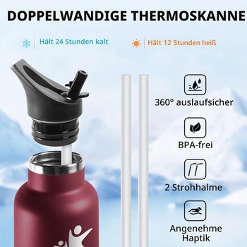 Detská fľaša na vodu Honeyholly, 500 ml bez BPA, nerezová oceľ, nepriepustná izolovaná fľaša,