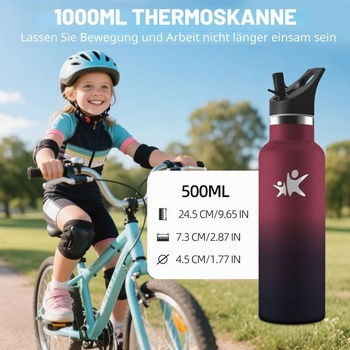 Detská fľaša na vodu Honeyholly, 500 ml bez BPA, nerezová oceľ, nepriepustná izolovaná fľaša,