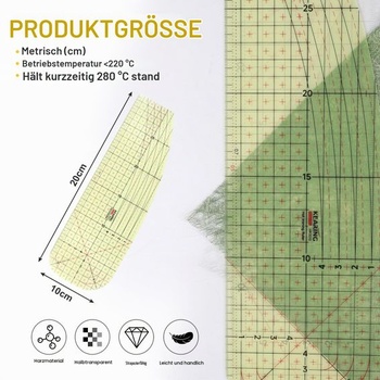 Žehlicí pravítko EFUTURETIME Tepelně odolné 30 × 10 cm Žehlicí pravítko pro horké žehlení metrické