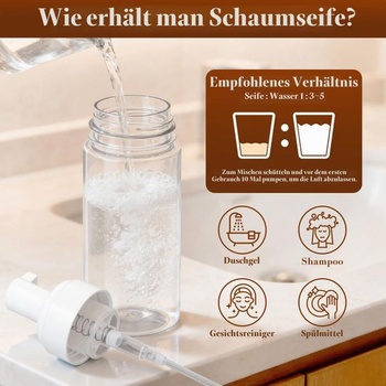 Balenie 6 cestovných penových dávkovačov s objemom 200 ml s hubovým štetcom a etiketami 6*200 ml